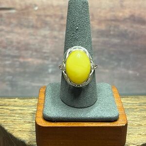 Sterling Silver Butterscotch Amber Ring – Size 9, Adjustable, Statement Ring
